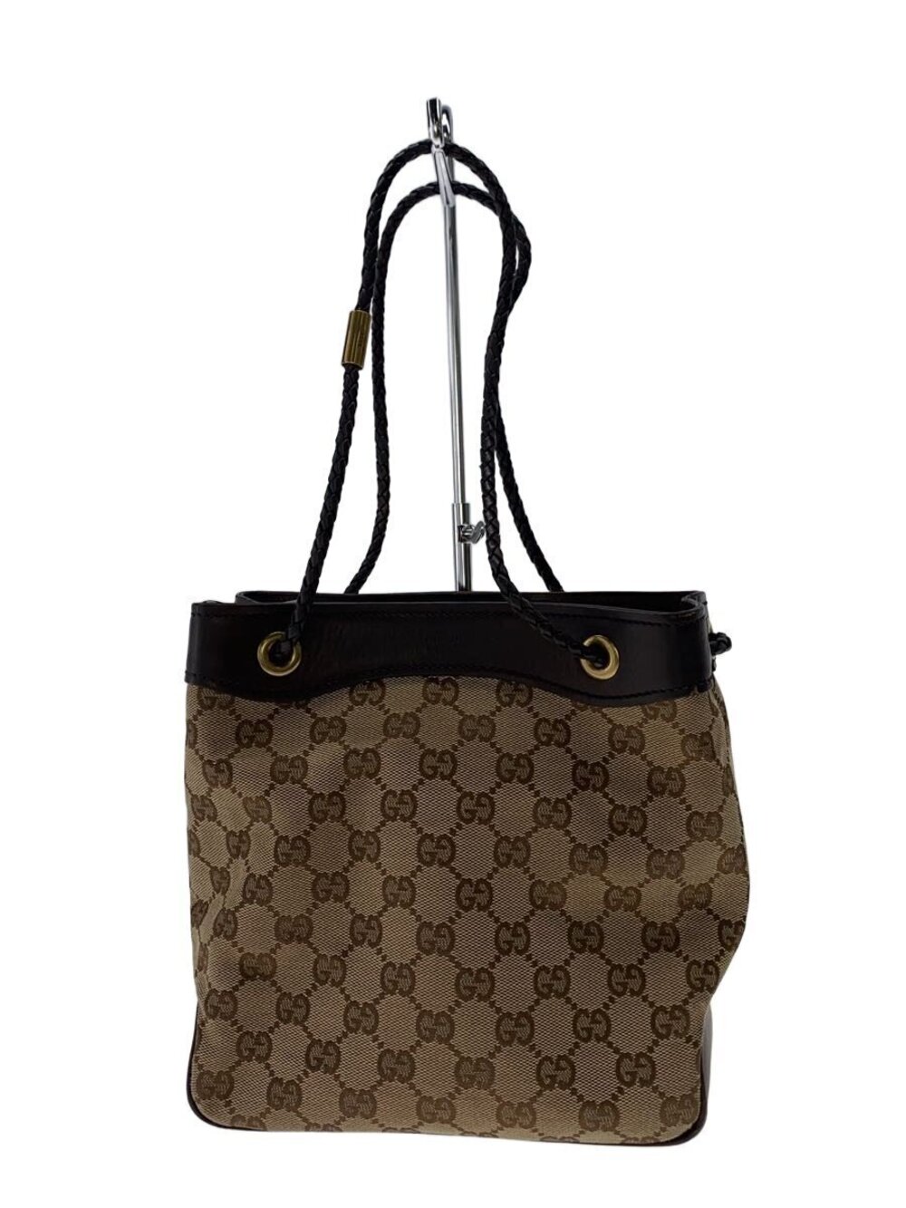 Gucci GG Canvas Gifford bucket bag braided shoulder brown leather